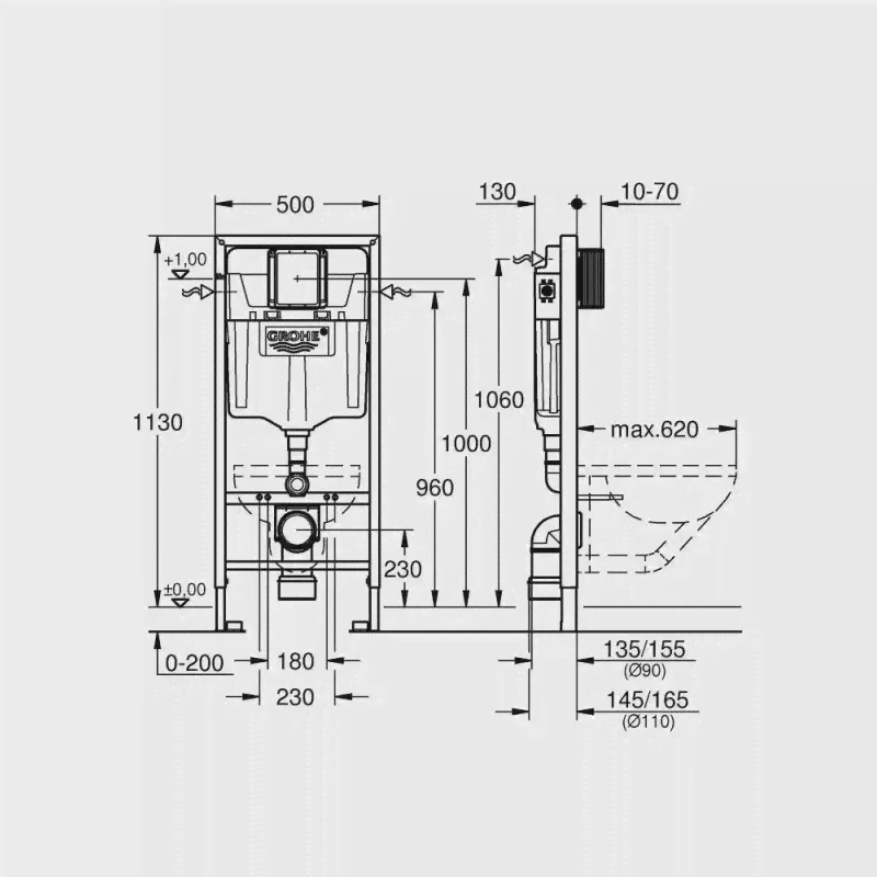 Коллекция Grohe Система инсталляции для унитаза GROHE Rapid SL (1,13 м) (38528001)-3