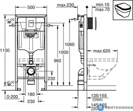 Инсталляция Grohe 38772001 Rapid SL в сборе, для подвесного унитаза, с панелью Skate Cosmopolitan