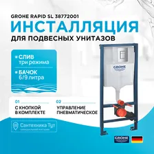Инсталляция Grohe Rapid SL 38772001 для унитаза с клавишей смыва Хром
